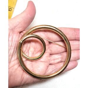 Vtg 80s Goldtone Statement Brooch Large Abstract Spiral Swirl Pin Modernist